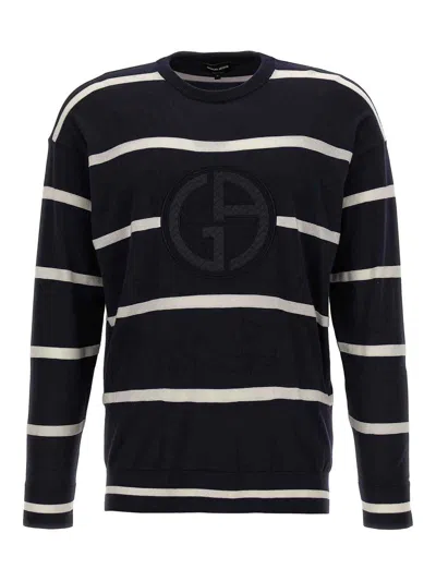 Giorgio Armani Logo Crewneck In Blue