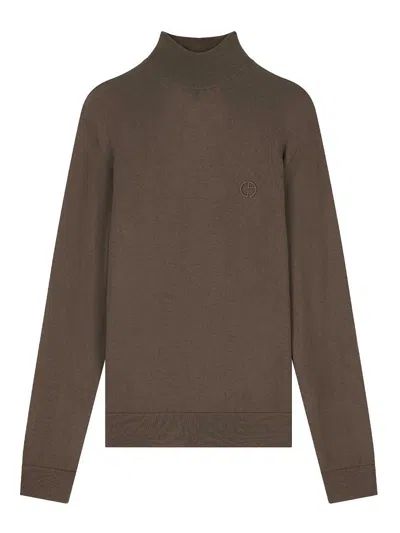 Giorgio Armani Maglione Slim In Lana Vergine A Maglia Rasata In Brown