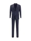 Giorgio Armani Soho Line Single-breasted Suit In A Chambray-effect Wool And Silk In Blue