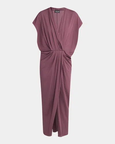 Giorgio Armani Surplice-neck Cap-sleeve Column Dress In Solid Ligh