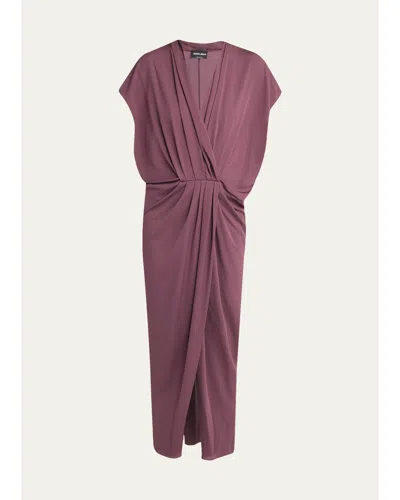 Giorgio Armani Surplice-neck Cap-sleeve Column Dress In Solid Ligh