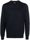 Giorgio Armani Refined Wool Knit Sweater With Round Neckline In Blue