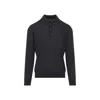 Giorgio Armani Dark Grey Wool Sweater With Polo Collar In Black