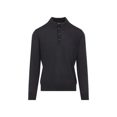 Giorgio Armani Wool Sweater Polo Collar In Black