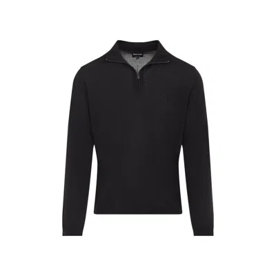 Giorgio Armani Long Sleeves Wool Sweater In Black