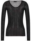 Giorgio Armani Knitwear Scoop Neck Sheer Ribbed Texture Long Sleeves In Black