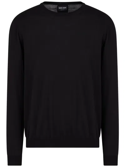 Giorgio Armani Minimalist Black Fitted Crew Neck Sweater In Animal Print