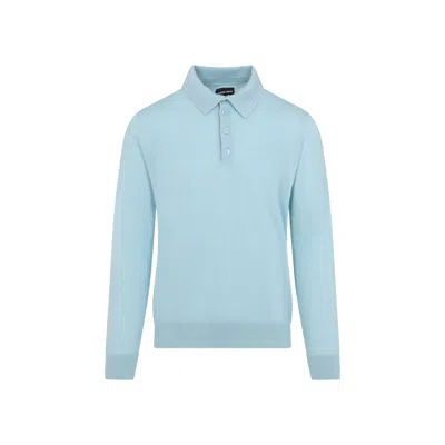 Giorgio Armani Wool Sweater Long Sleeves Polo Collar In Blue