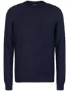 Giorgio Armani Cashmere Blend Crew Neck Sweater With Textured Pattern In Blue