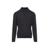 Giorgio Armani Dark Grey Wool Sweater With Polo Collar In Black