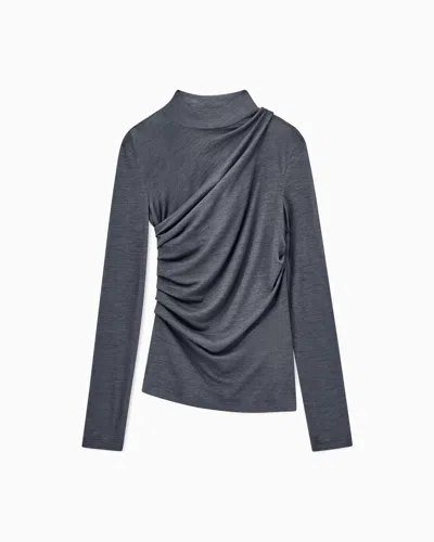 Giorgio Armani Sweater In Wool Jersey With Crater Neck And Draped Front In Gray
