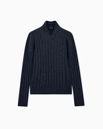 Giorgio Armani Sweater Regular Fit In Wool With Large Rib Stitch In Blue