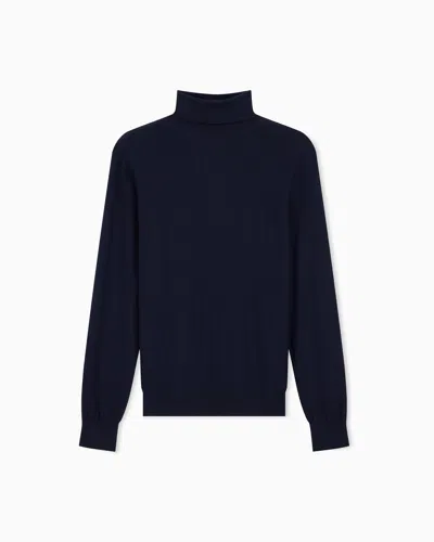 Giorgio Armani Sweater Regular Fit Plain Knit Cashmere In Blue