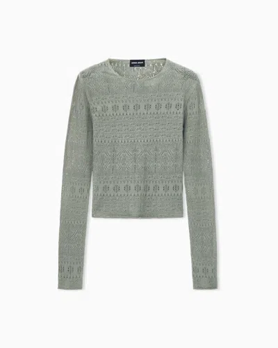 Giorgio Armani Sweater Slim Crew Neck Stretch Cotton Lace In Green