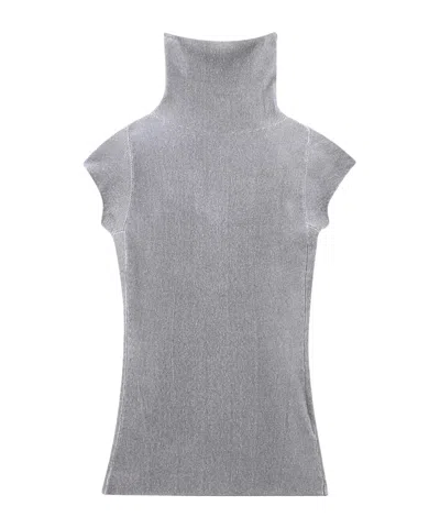 Giorgio Armani Sweater Slim Fit Cup Sleeve Turtleneck English Ribbed Viscose In Gray