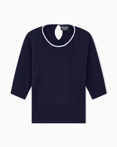 Giorgio Armani Sweater Sweaters Cashmere Microcrystals Trim Short-sleeve In Blue