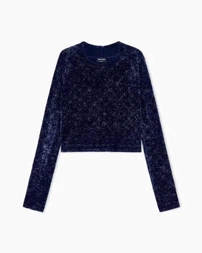 Giorgio Armani Sweater Sweaters Slim-fit Devoré Chenille With Cashmere In Blue