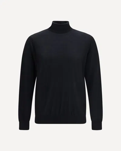 Giorgio Armani Sweater With High Collar In Cashmere In Blue