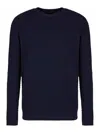Giorgio Armani Cashmere Blend Crew Neck Sweater With Textured Pattern In Blue
