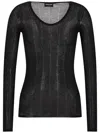 Giorgio Armani Knitwear Scoop Neck Sheer Ribbed Texture Long Sleeves In Black