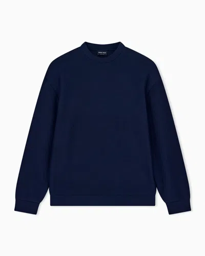 Giorgio Armani Sweatshirt In Textured Cotton Jersey With Tubular Flounces In Blue
