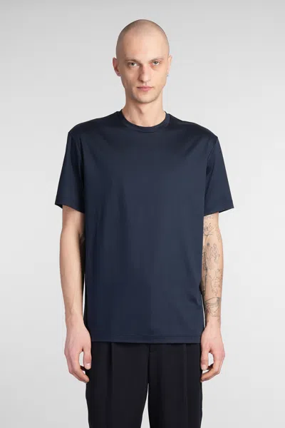 Giorgio Armani Logo-embroidered T-shirt In Blue