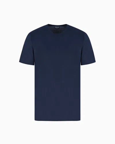 Giorgio Armani T-shirt Ras-du-cou En Jersey De Coton In Blue