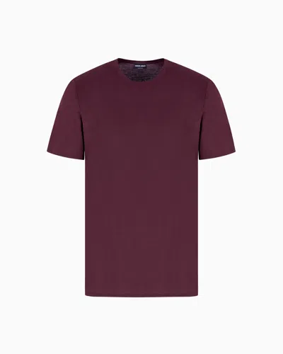 Giorgio Armani T-shirt Ras-du-cou En Jersey De Coton In Burgundy