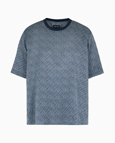 Giorgio Armani T-shirt Shirt In Chevron-print Silk In Blue