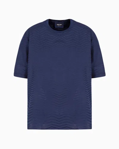 Giorgio Armani T-shirt Shirt In Gradient Chevron Jacquard Silk And Viscose In Blue