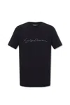 Giorgio Armani Mens Black Beauty Embroidered-logo Crewneck Cotton T-shirt In Black