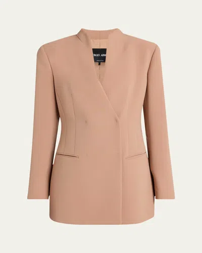 Giorgio Armani Tailored Double-breasted Silk Blazer In Solid Black