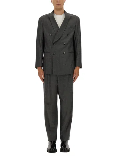Giorgio Armani Tailored Grey Suit With Double-breasted Blazer In Black