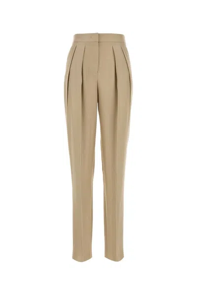 Giorgio Armani Silk Trousers With High Waist And Pockets In Beige