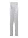 Giorgio Armani Grey Silk Satin Trousers With Double Pleats In Gris