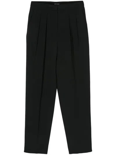 Giorgio Armani Tailored Silk Pants With Pleated Front In Black