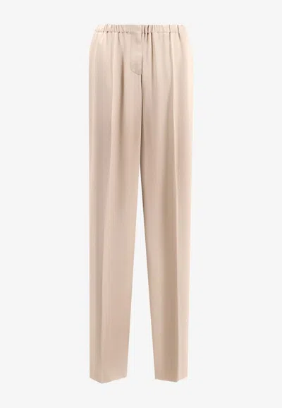 Giorgio Armani Tailored Silk Straight Pants In Cream