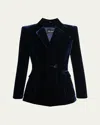 Giorgio Armani Single-breasted Velvet Blazer In Navy