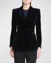 Giorgio Armani Single-breasted Velvet Blazer In Navy
