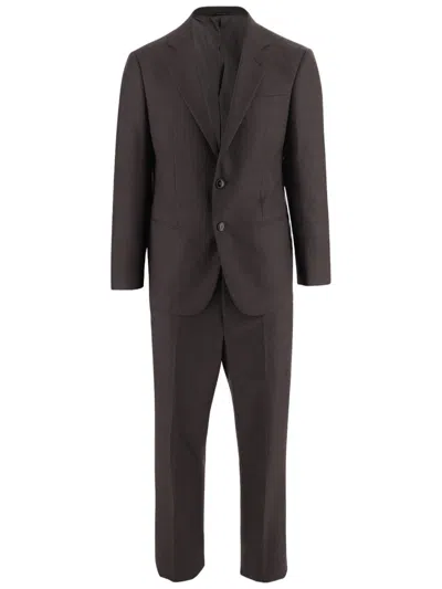 Giorgio Armani Tailored Wool Suit With Notched Lapel And Polished Finish In Brown
