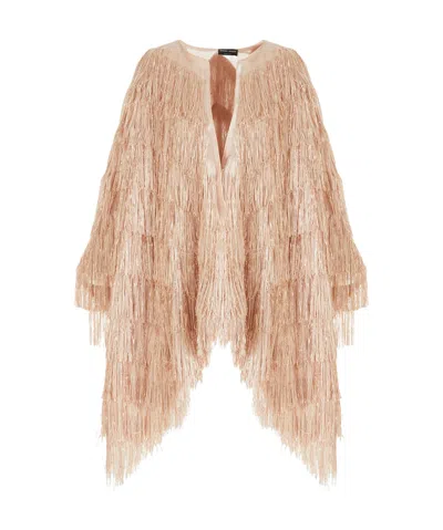 Giorgio Armani Tassel-embellished Draped Cape In Nude