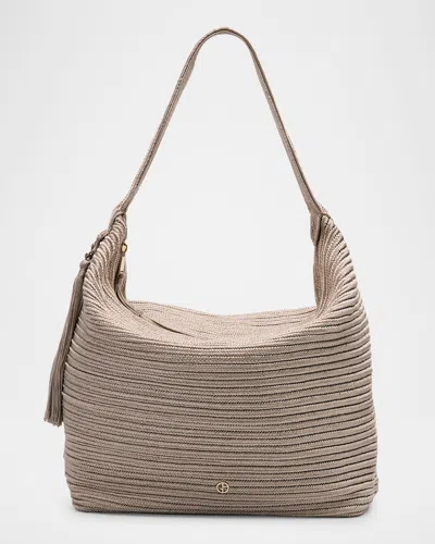 Giorgio Armani Tassel Woven Hobo Bag In Taupe