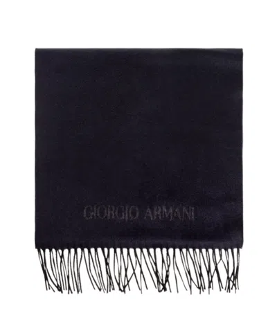 Giorgio Armani Fringed Logo-embroidered Scarf In Black