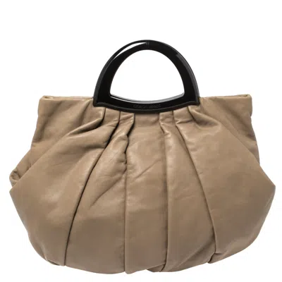 Giorgio Armani Taupe Leather Pleated Top Handle Bag In Brown
