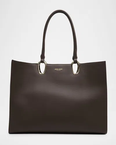 Giorgio Armani Teardrop Cutout Smooth Leather Shopper Tote Bag In Brown