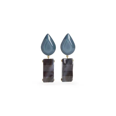 GIORGIO ARMANI GIORGIO ARMANI TEARDROP GREY EARRINGS WITH MARBLED PENDANT