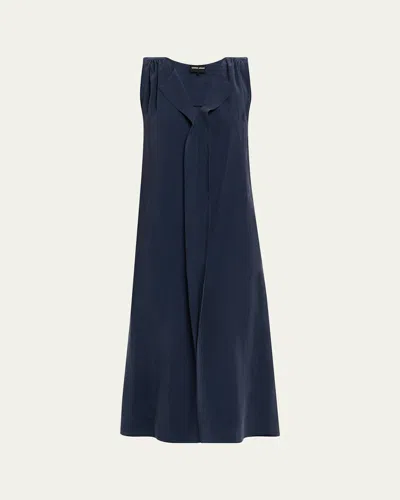 Giorgio Armani Technical Silk Sleeveless Midi Shirtdress In Blue