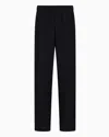 Giorgio Armani Chevron Jacquard Stretch Virgin Wool Flat-front Trousers In Black