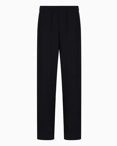 Giorgio Armani Chevron Jacquard Stretch Virgin Wool Flat-front Trousers In Black