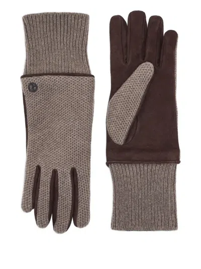Giorgio Armani Textured Cashmere Gloves In Brown